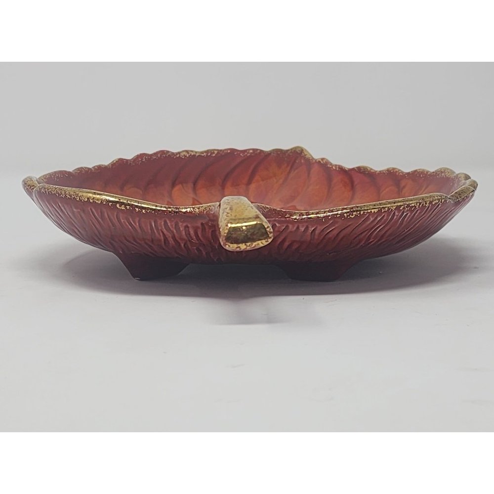 Ceramic‎ Dish Orange Leaf Shaped With Gold Trim Fall Colors - Picture 5 of 9